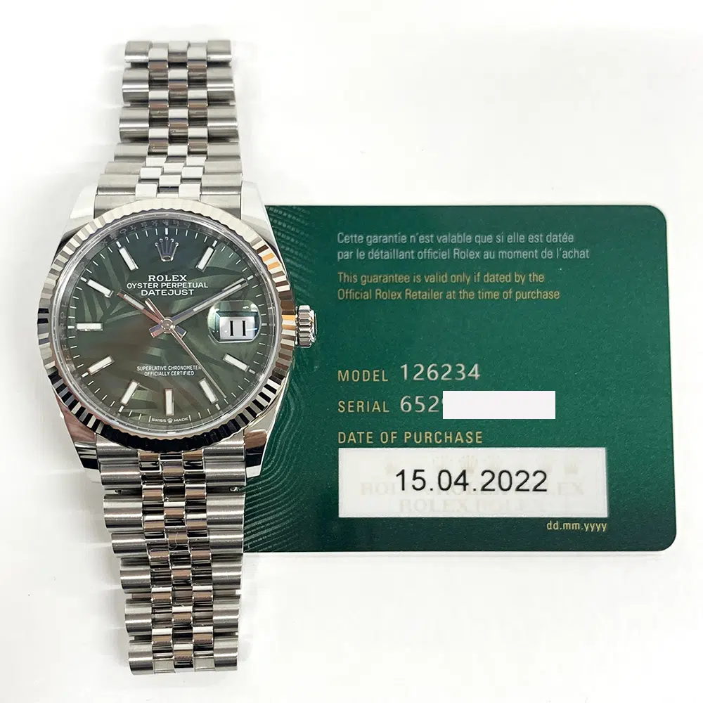 Rolex Datejust Green Palm Dial 36mm 126234-0047 Stainless Steel Jubilee Watch MINT 2022 – image 2