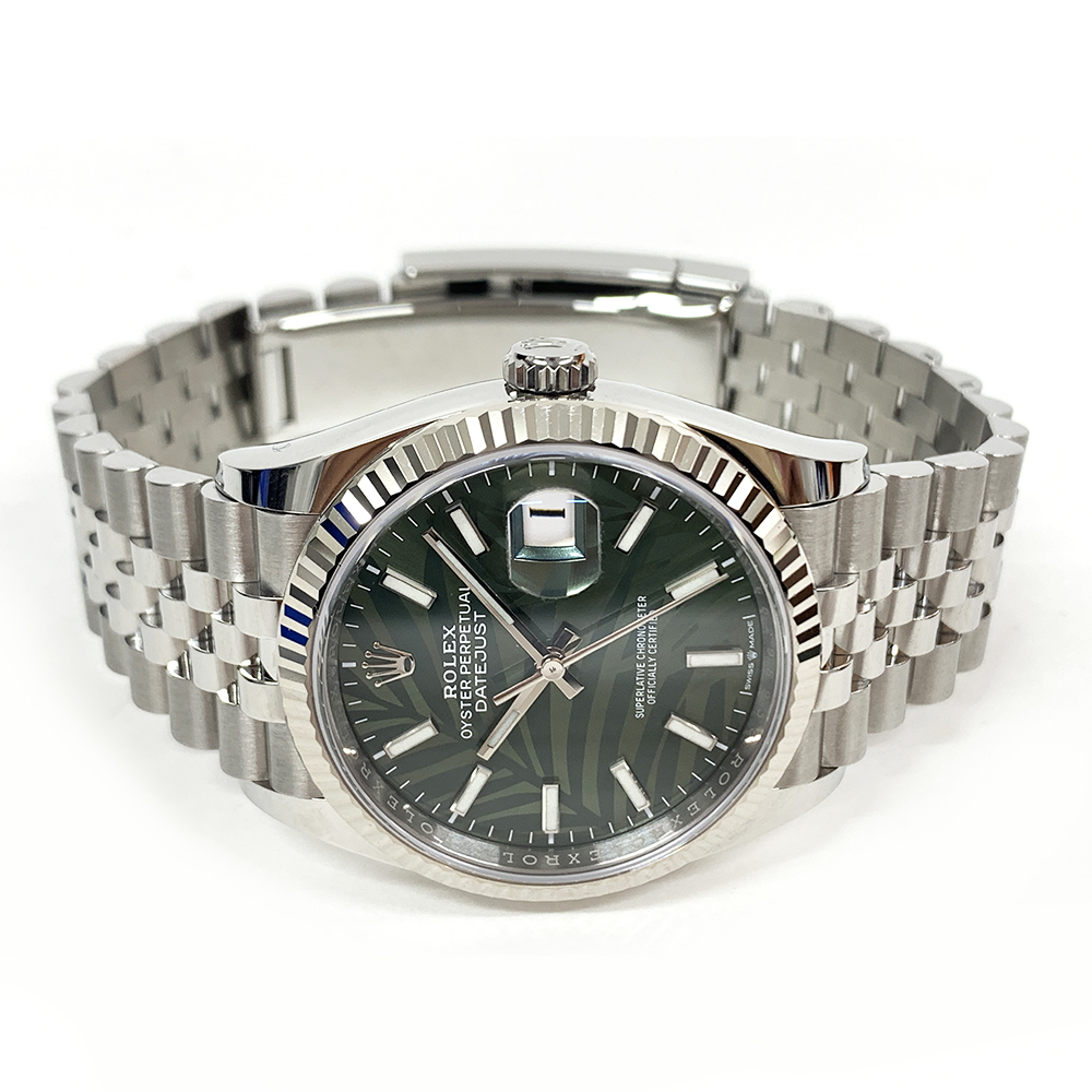 Rolex Datejust Green Palm Dial 36mm 126234-0047 Stainless Steel Jubilee Watch MINT 2022