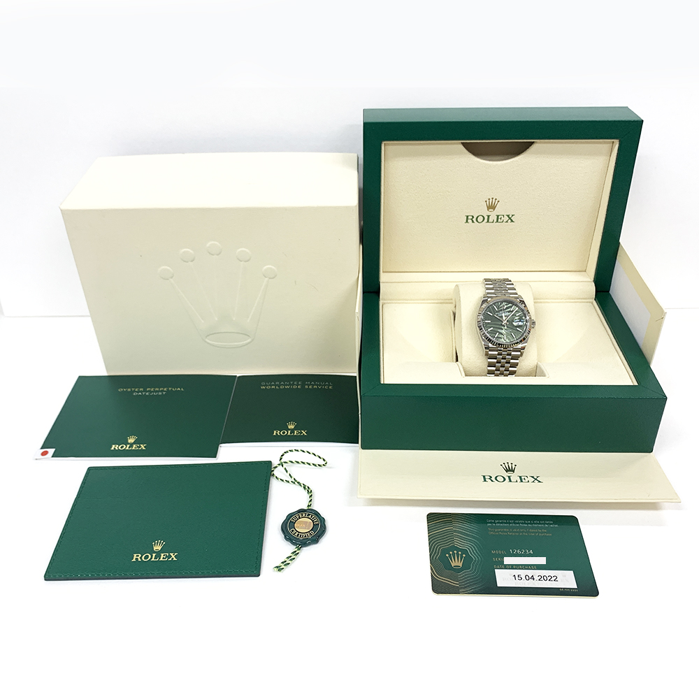 Rolex Datejust Green Palm Dial 36mm 126234-0047 Stainless Steel Jubilee Watch MINT 2022