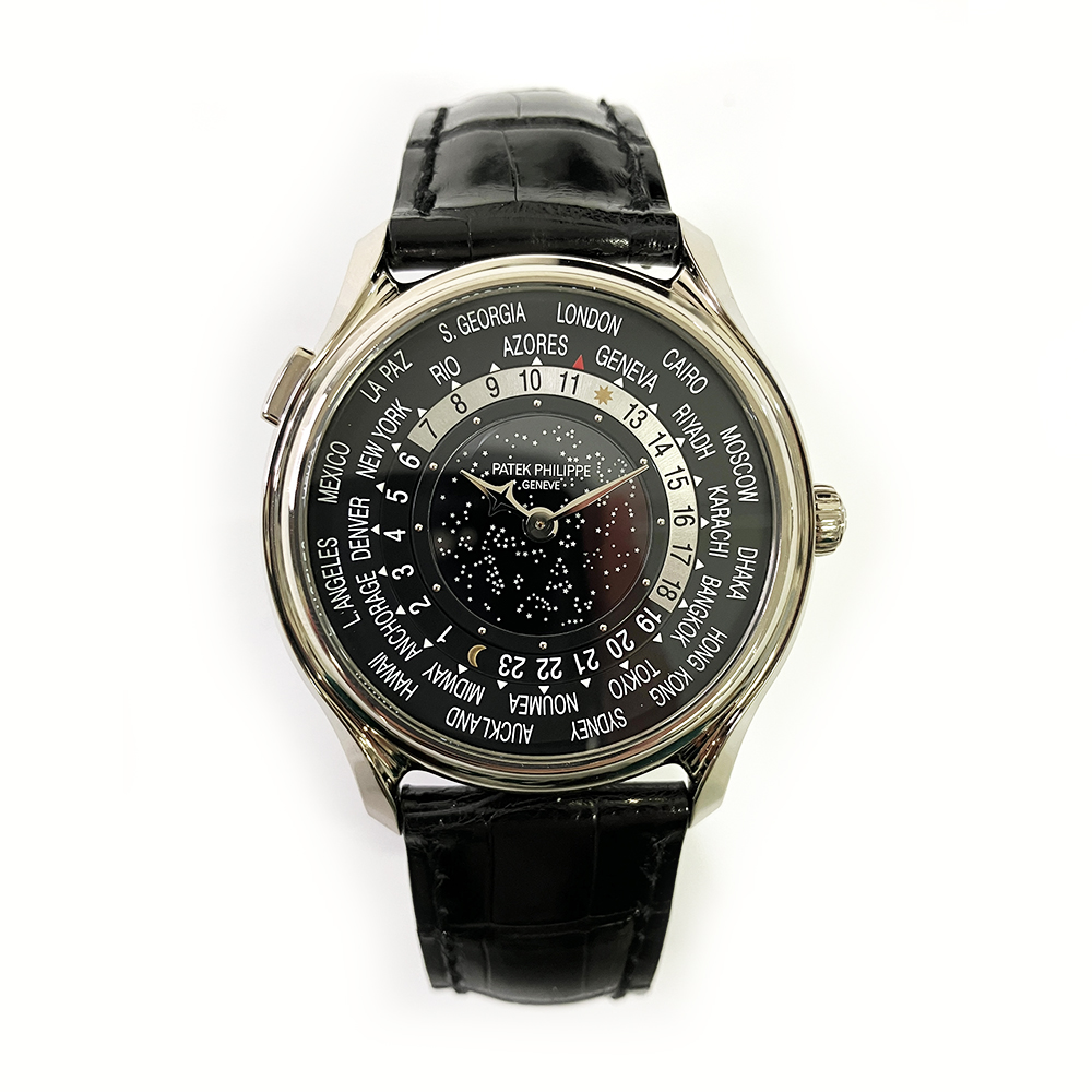 Patek Philippe World Time 5575G-001 White Gold with Black Leather Watch Black Dial 2015