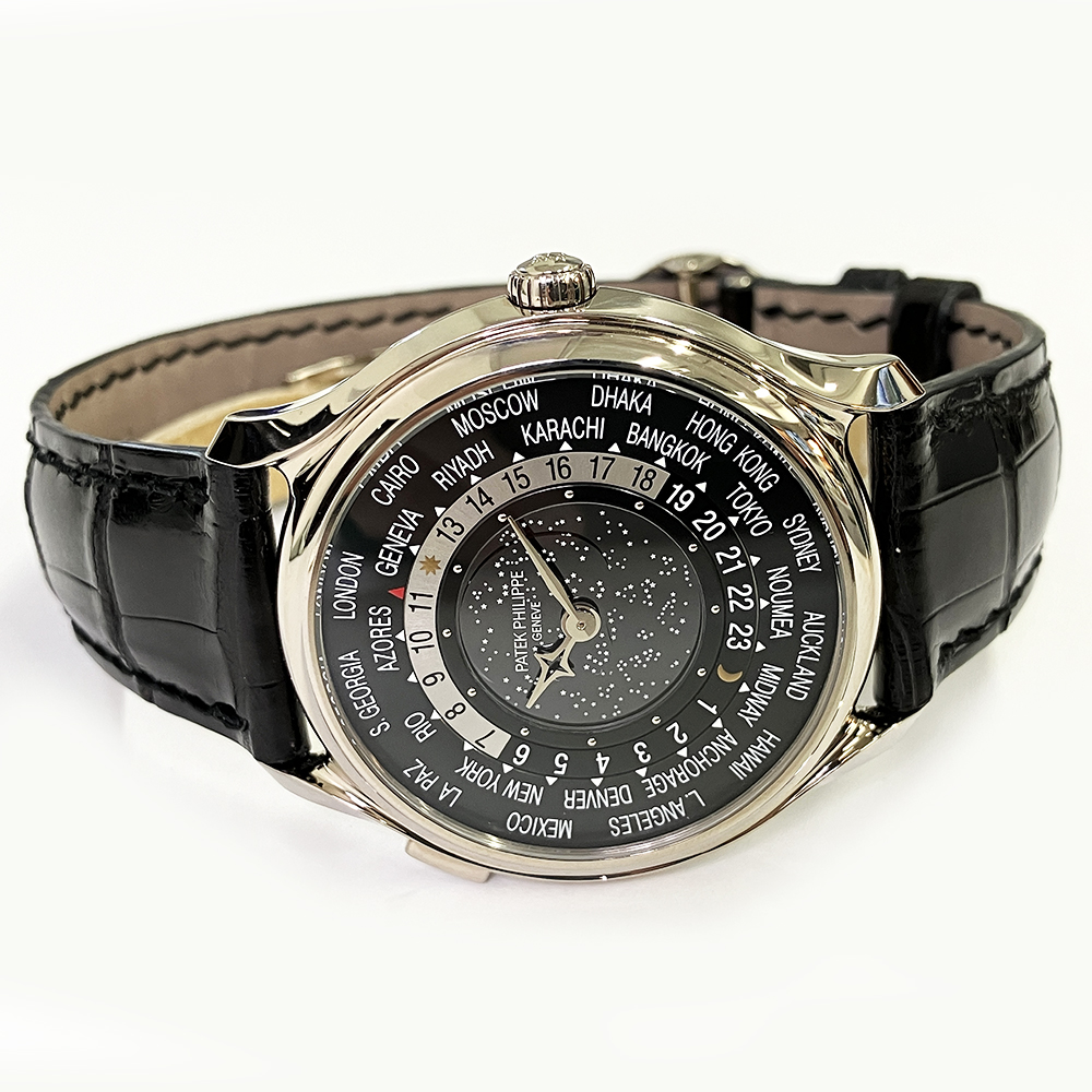 Patek Philippe World Time 5575G-001 White Gold with Black Leather Watch Black Dial 2015