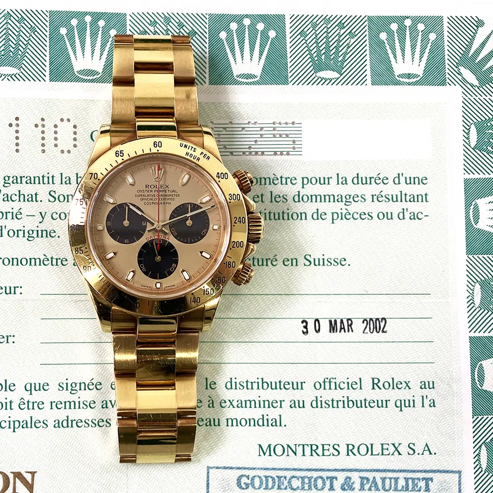 Rolex Cosmograph Daytona 40mm Oyster 116528 Yellow Gold Watch Champagne/Black Dial 2002 – image 3