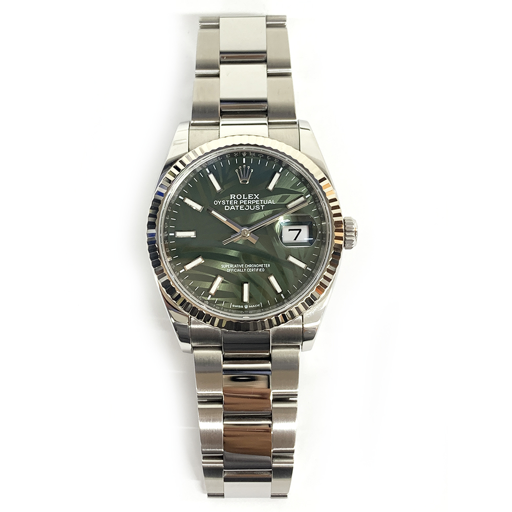 Rolex Datejust 36mm Stainless Steel Watch 126234-0048 Green Palm Index Dial Oyster Bracelet MINT 2021