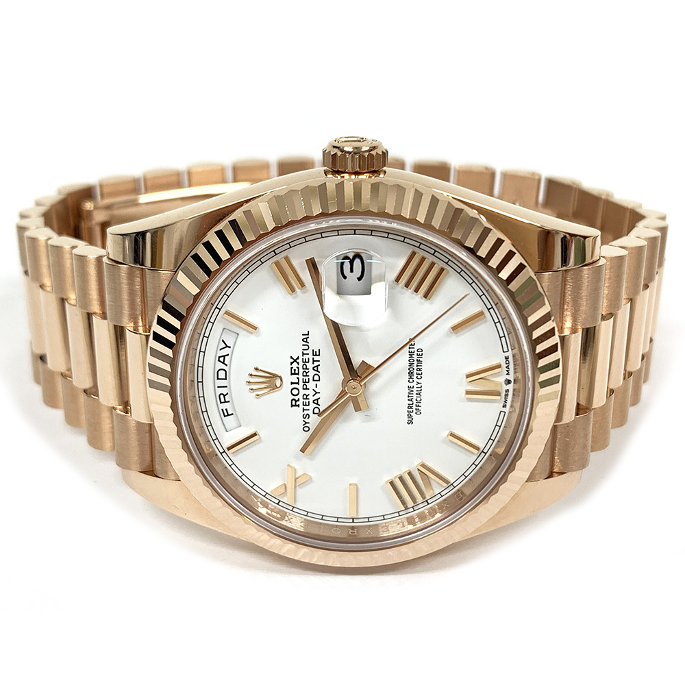 Rolex Day-Date 40mm 228235-0032 Presidential Rose Gold Watch White Roman Dial 2024
