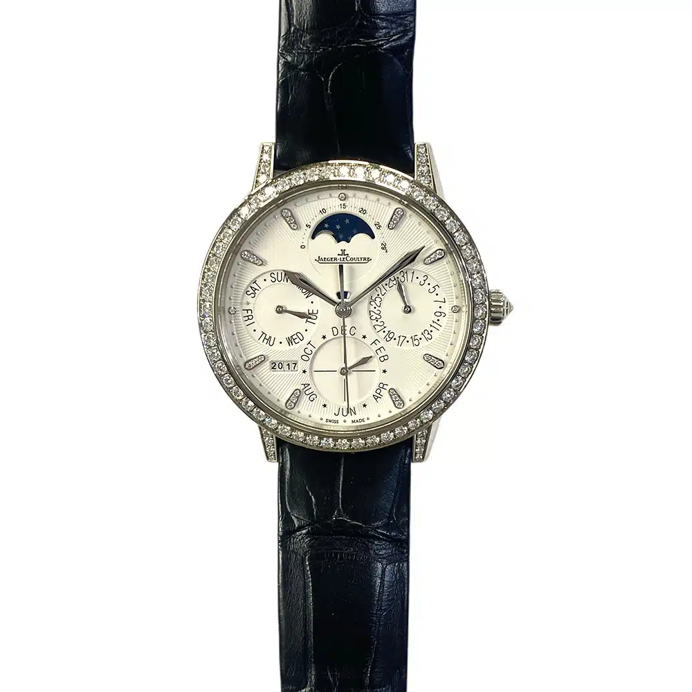 Jaeger Le Coultre Rendez Vous Perpetual Calendar Q3493420 White Gold with Black Leather Watch White Dial – image 2