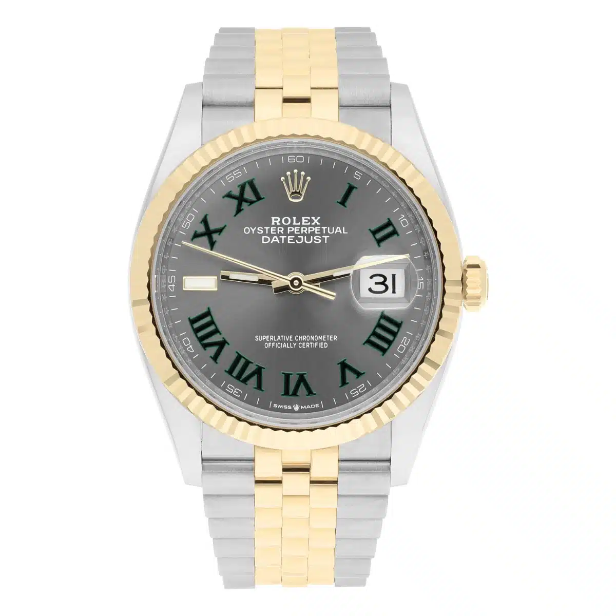 Rolex 126233 Datejust 36mm Two-Tone Yellow Gold Fluted Bezel Wimbledon Dial – image 2