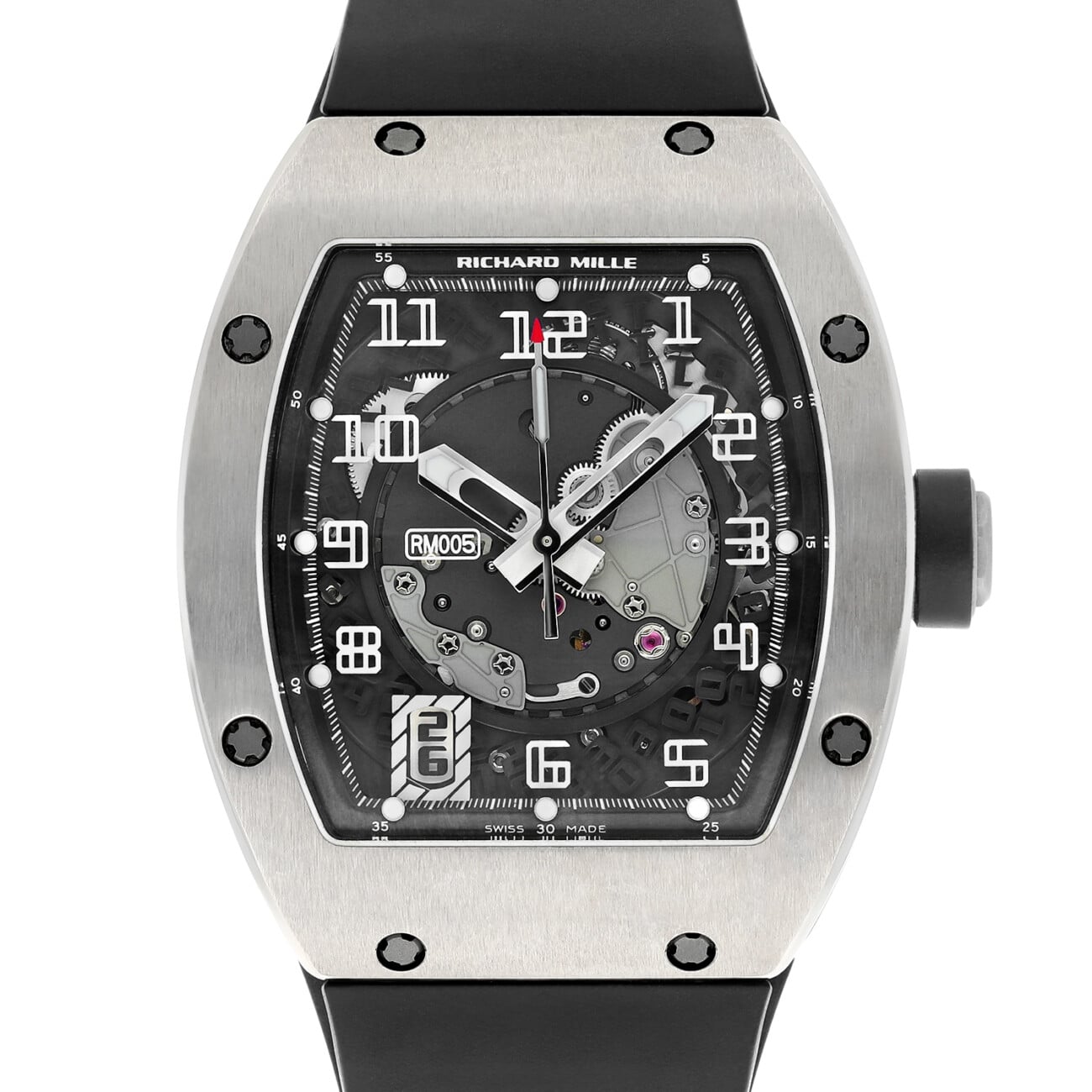 Richard Mille RM 005 Manual Wind White Gold Mens Watch Rubber Band Complete