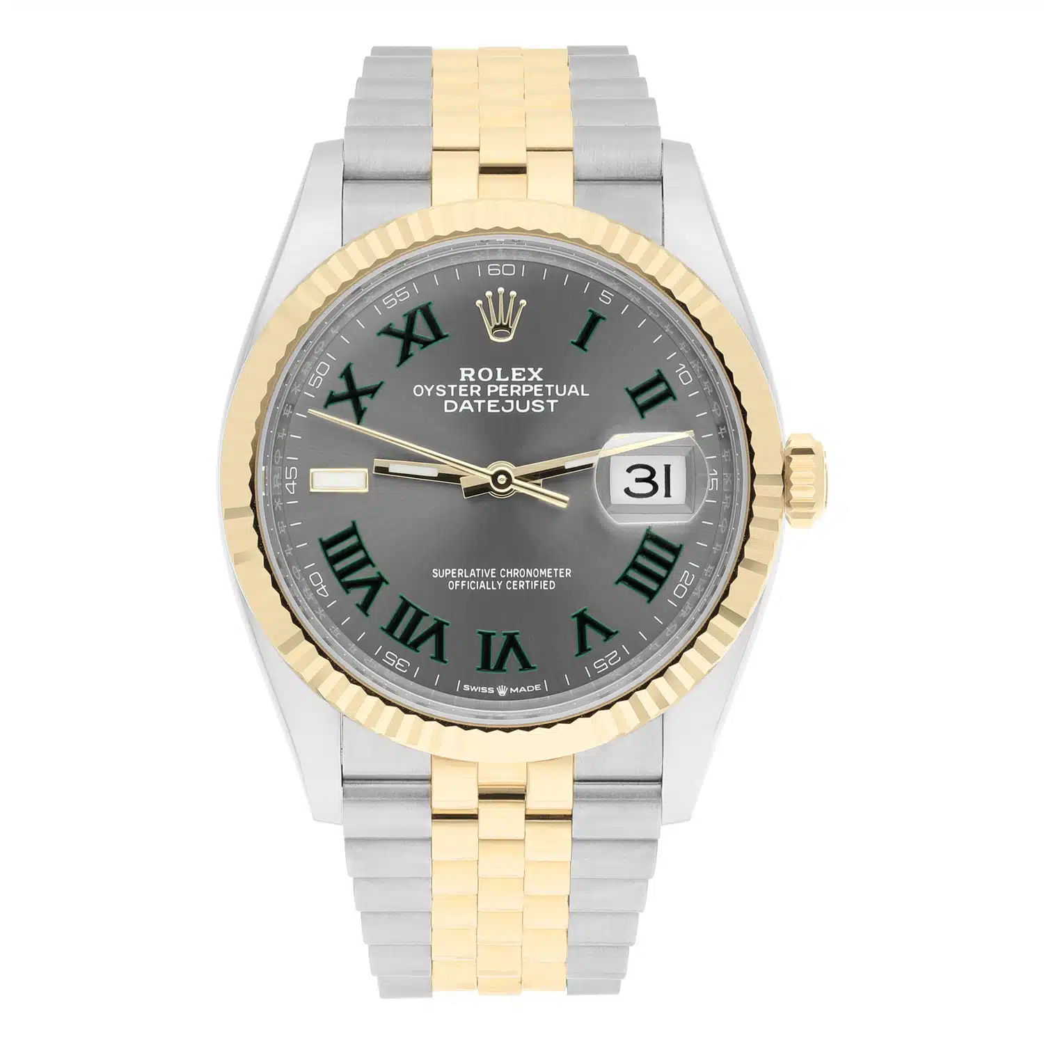 Rolex Datejust 36 Two-Tone Yellow Gold Fluted Bezel Wimbledon Dial B/P 126233 – image 2