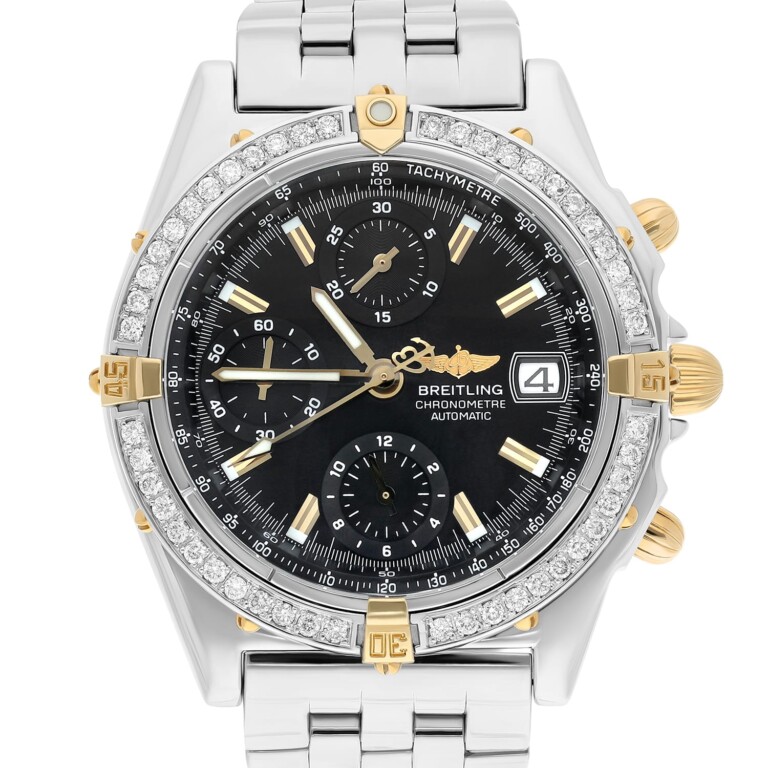 Breitling Chronomat Black Dial 39MM Steel & 18K Yellow Gold B13352 Diamond Bezel – alternate view