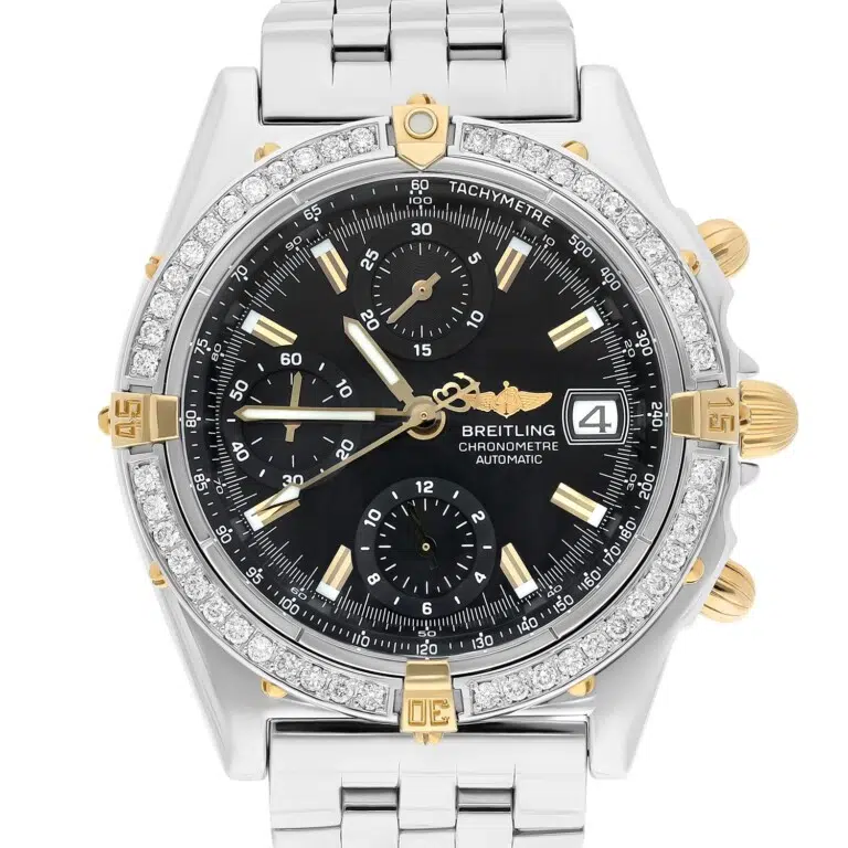 Breitling Chronomat Black Dial 39MM Steel & 18K Yellow Gold B13352 Diamond Bezel – image 2
