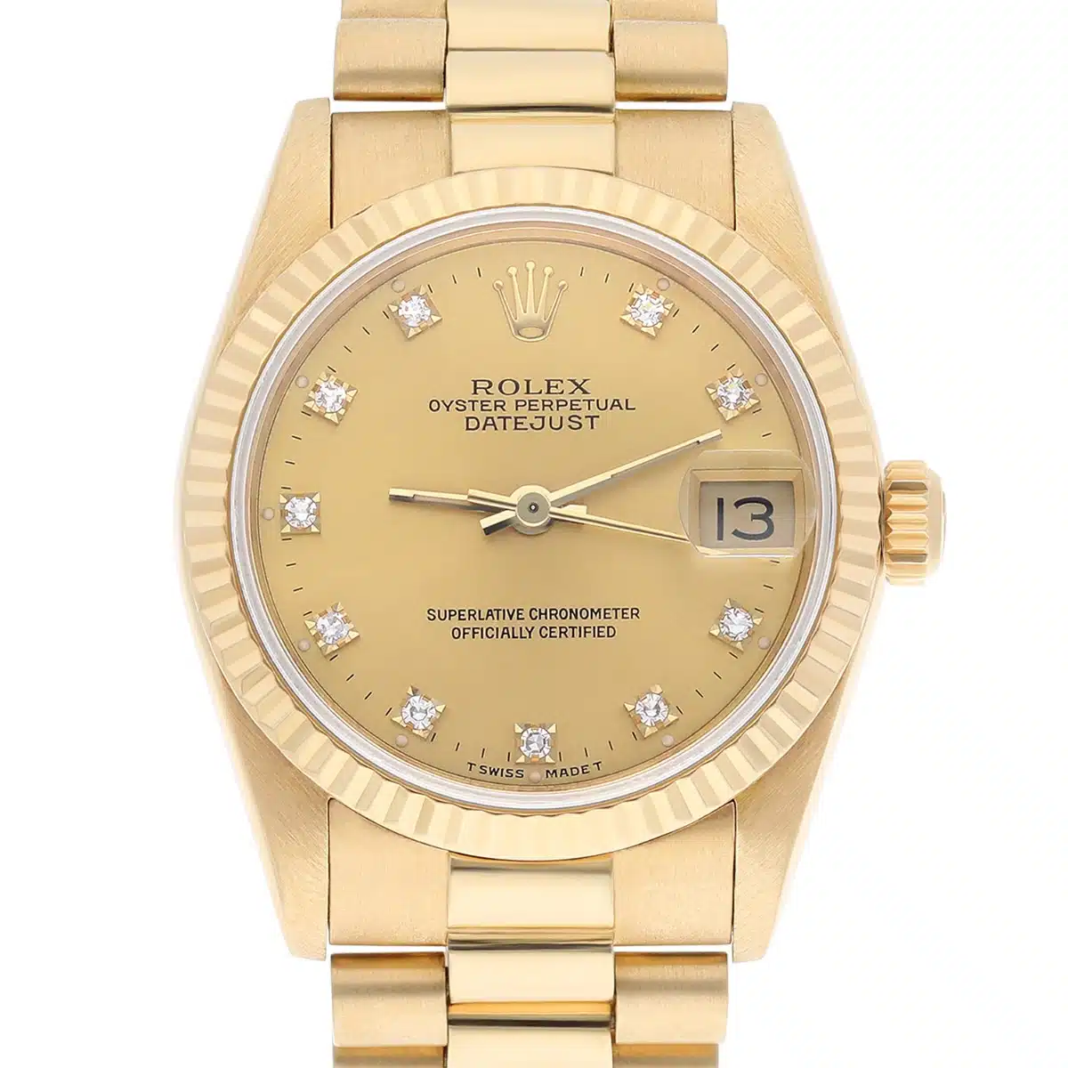 Rolex 31mm 18kt Gold Datejust Presidential Champagne Diamond Dial Midsize 68278 – image 8