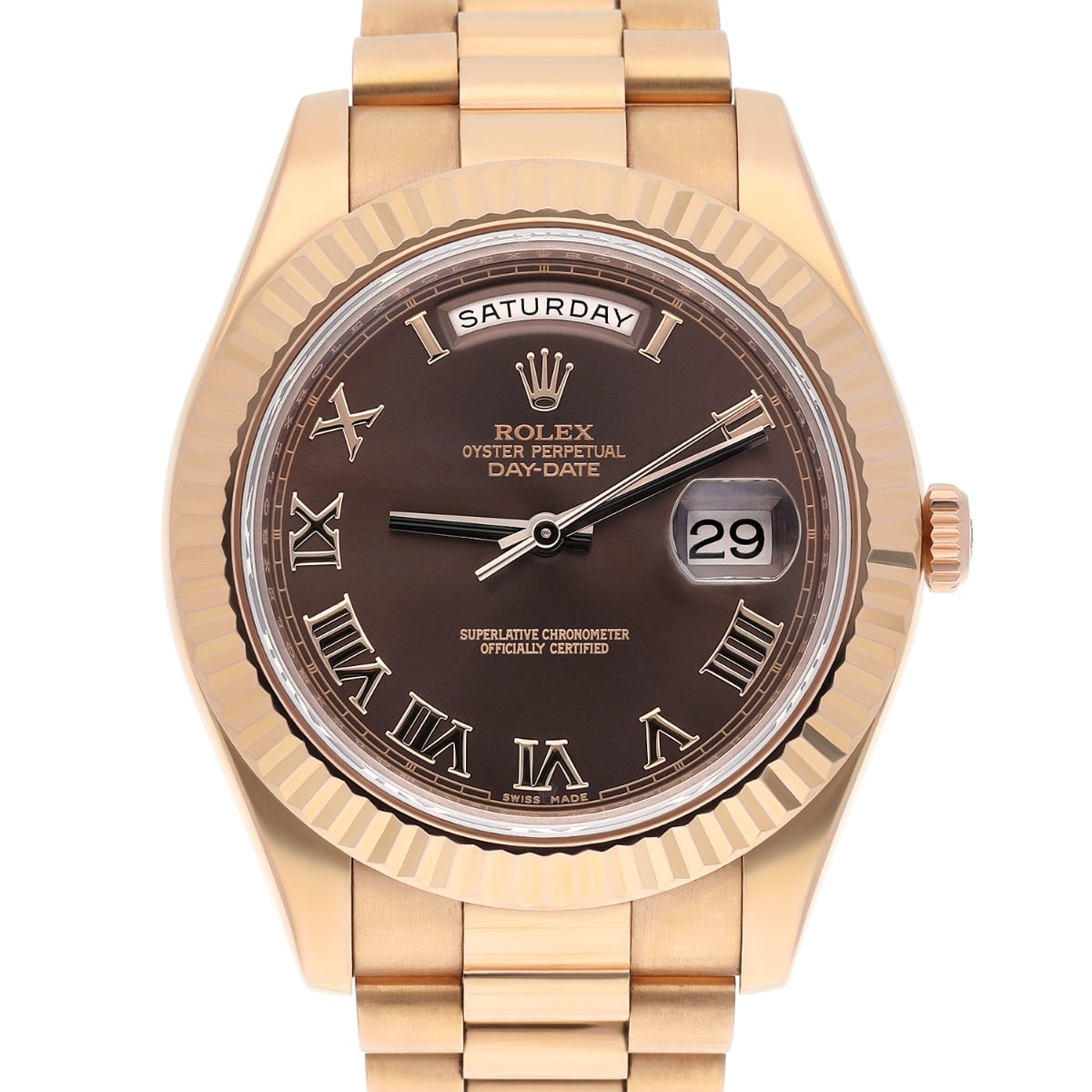 Rolex 41mm Day-Date 218235 18K Everose Gold President Bracelet Chocolate Dial
