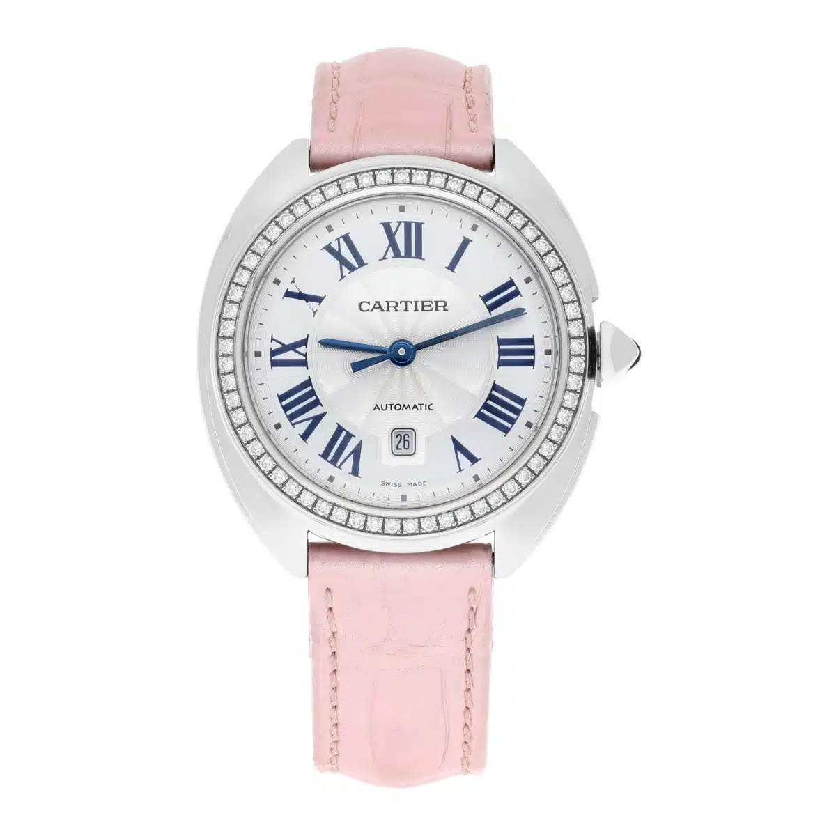 Cartier Clé de Cartier 31mm Silver Guilloche Dial Diamond Bezel Steel Watch W4CL0005 – image 3