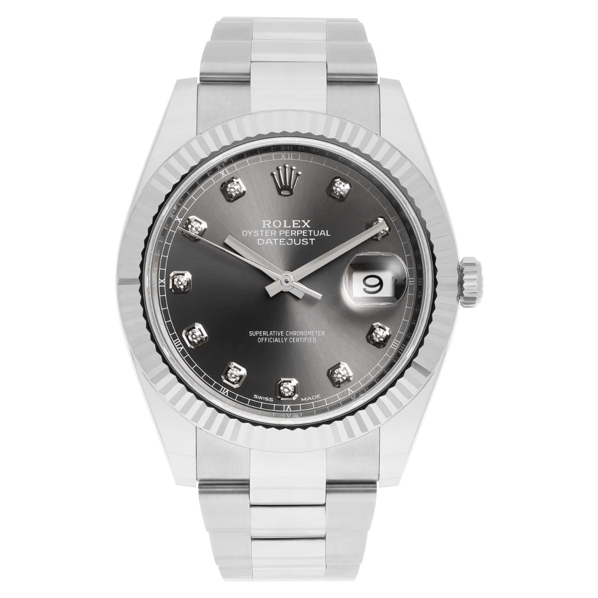 Rolex Datejust 41mm Stainless Steel Watch 126334 Fluted Slate Grey Diamond Dial
