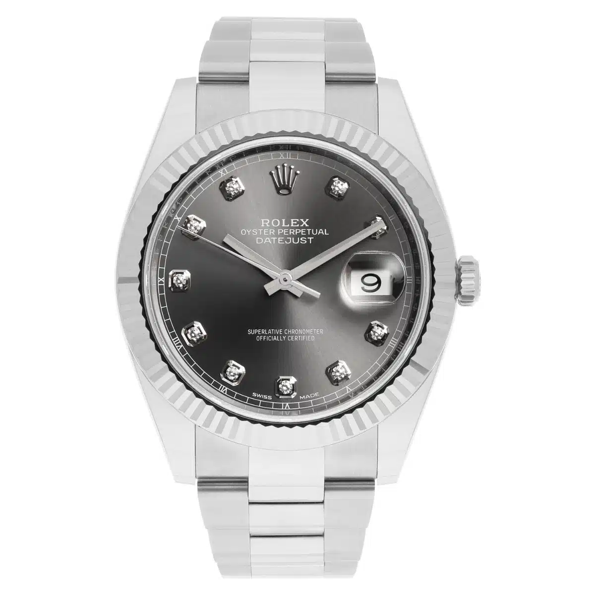Rolex Datejust 41mm Stainless Steel Watch 126334 Fluted Slate Grey Diamond Dial – image 3