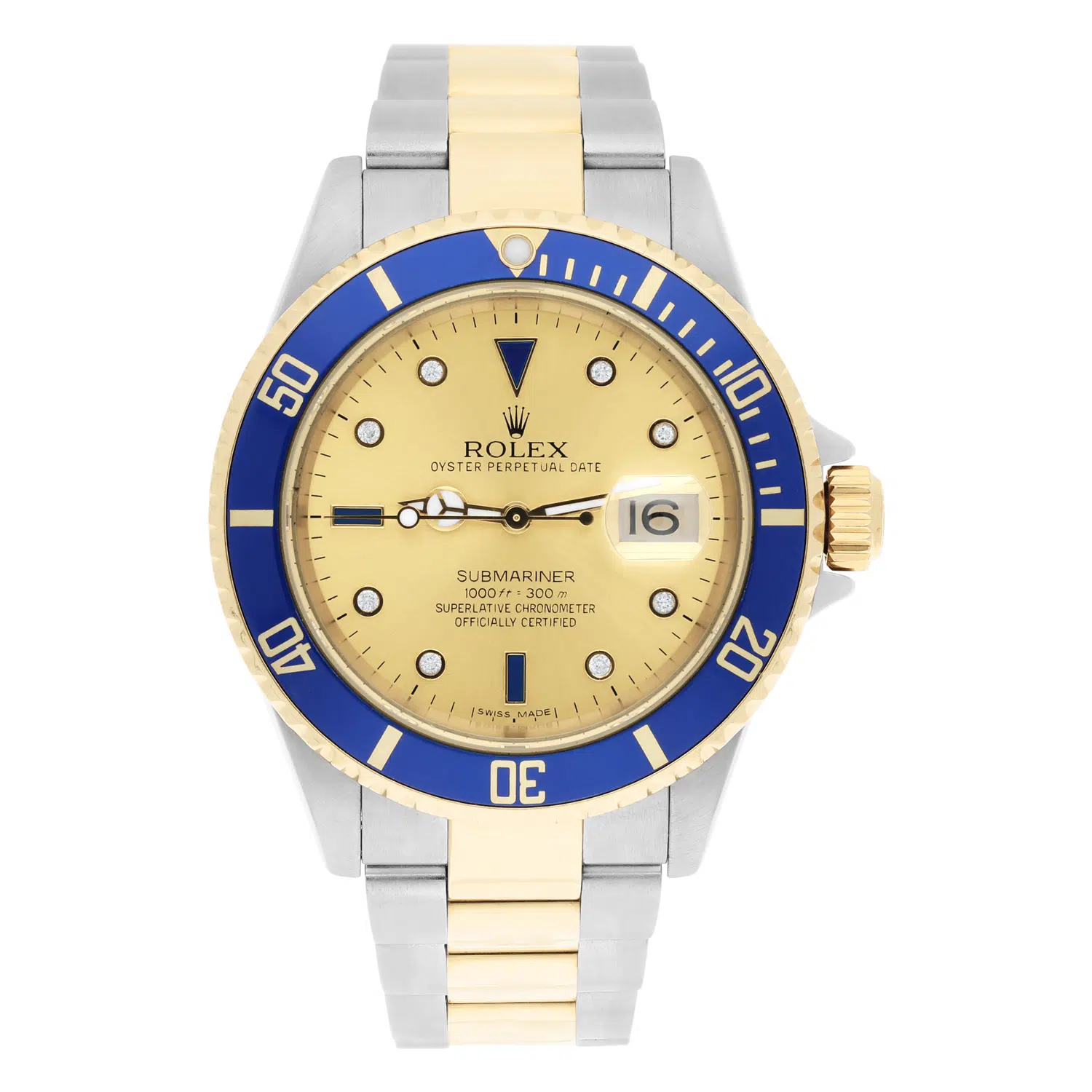 Rolex Submariner Date 18k Yellow Gold/Steel Serti Gold Diamond Dial Mens Watch 16613 – image 2