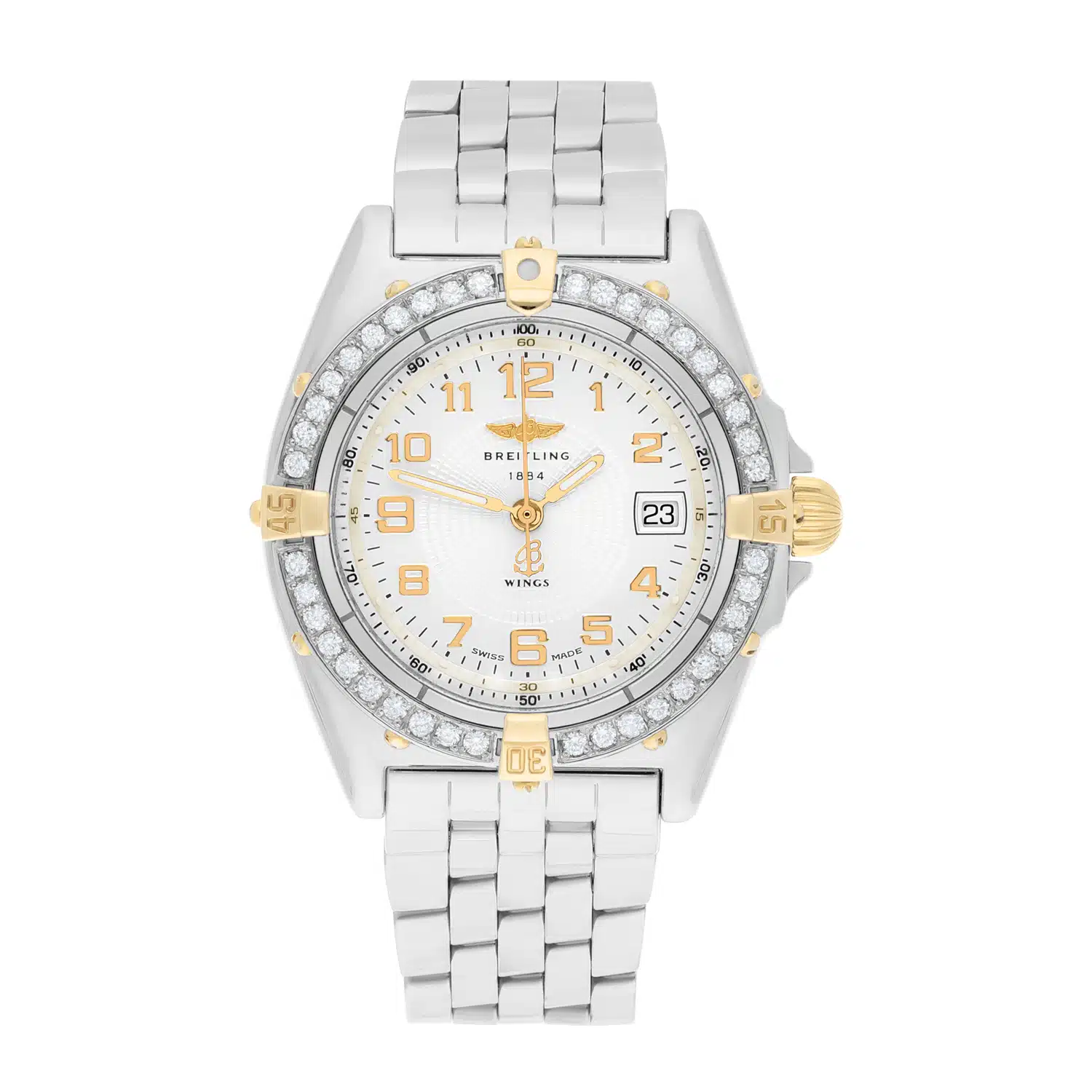 Breitling Wings Lady Two-Tone 18k Yellow Gold Steel Ivory 31mm B67050 Diamond Bezel – image 2