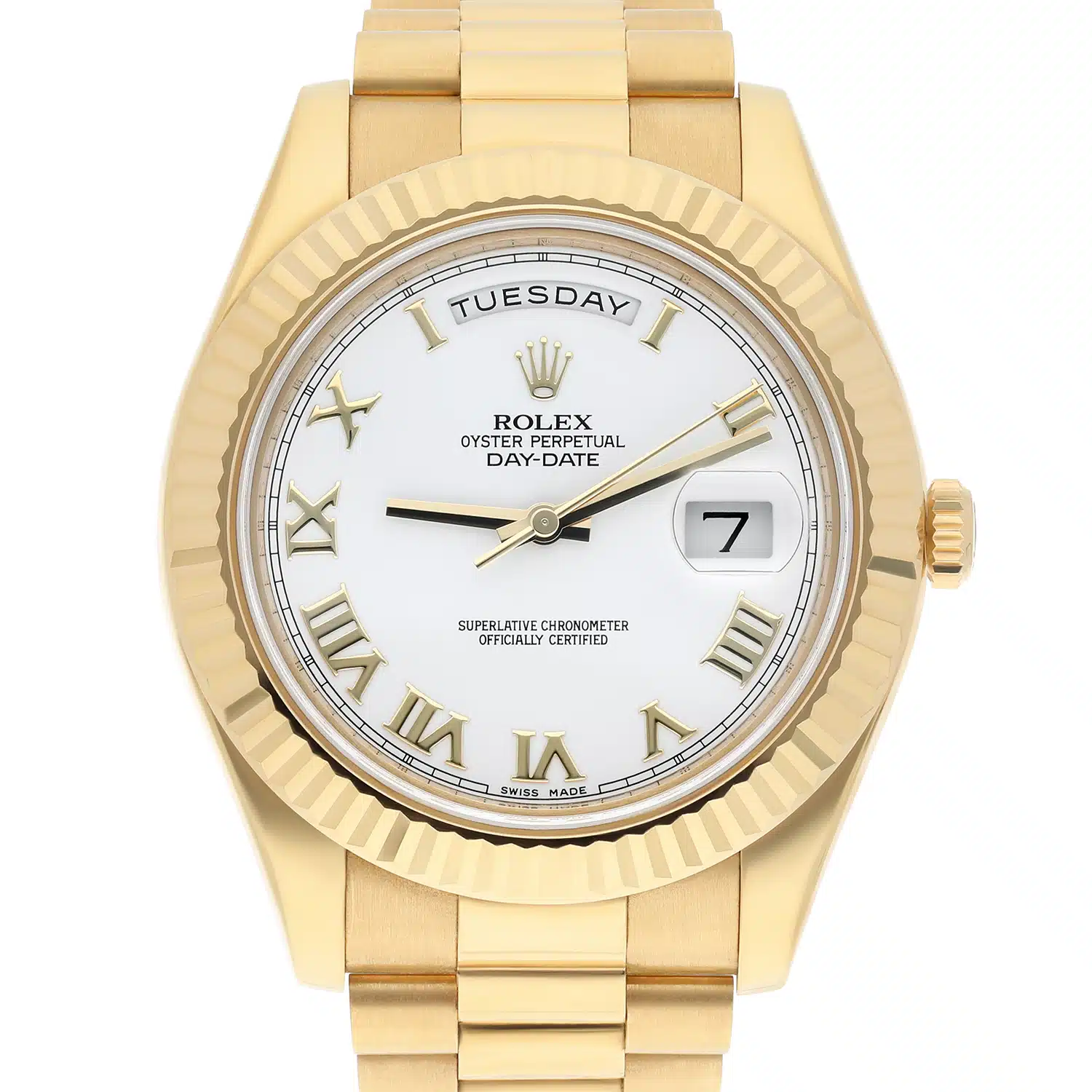 Rolex Day-Date II 218238 Yellow Gold Watch White Roman Dial Complete
