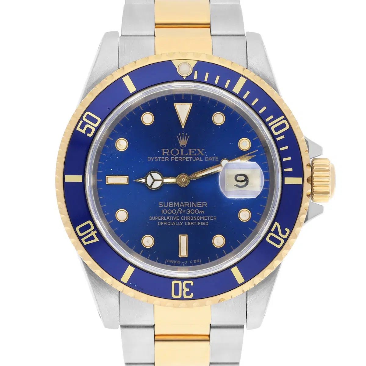 Rolex Submariner 18k Yellow Gold/Steel Blue Dial Mens Watch 16613 Circa 1990
