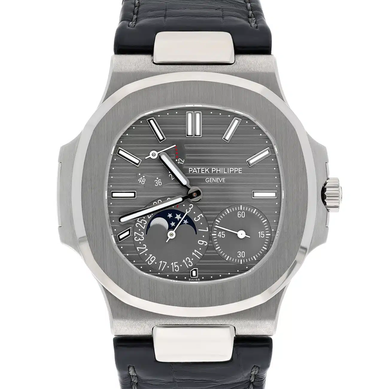 Patek Philippe Nautilus 5712G-001 Moonphase White Gold Mens Watch Grey Dial