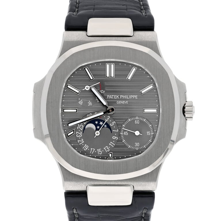 Patek Philippe Nautilus 5712G-001 Moonphase White Gold Mens Watch Grey Dial