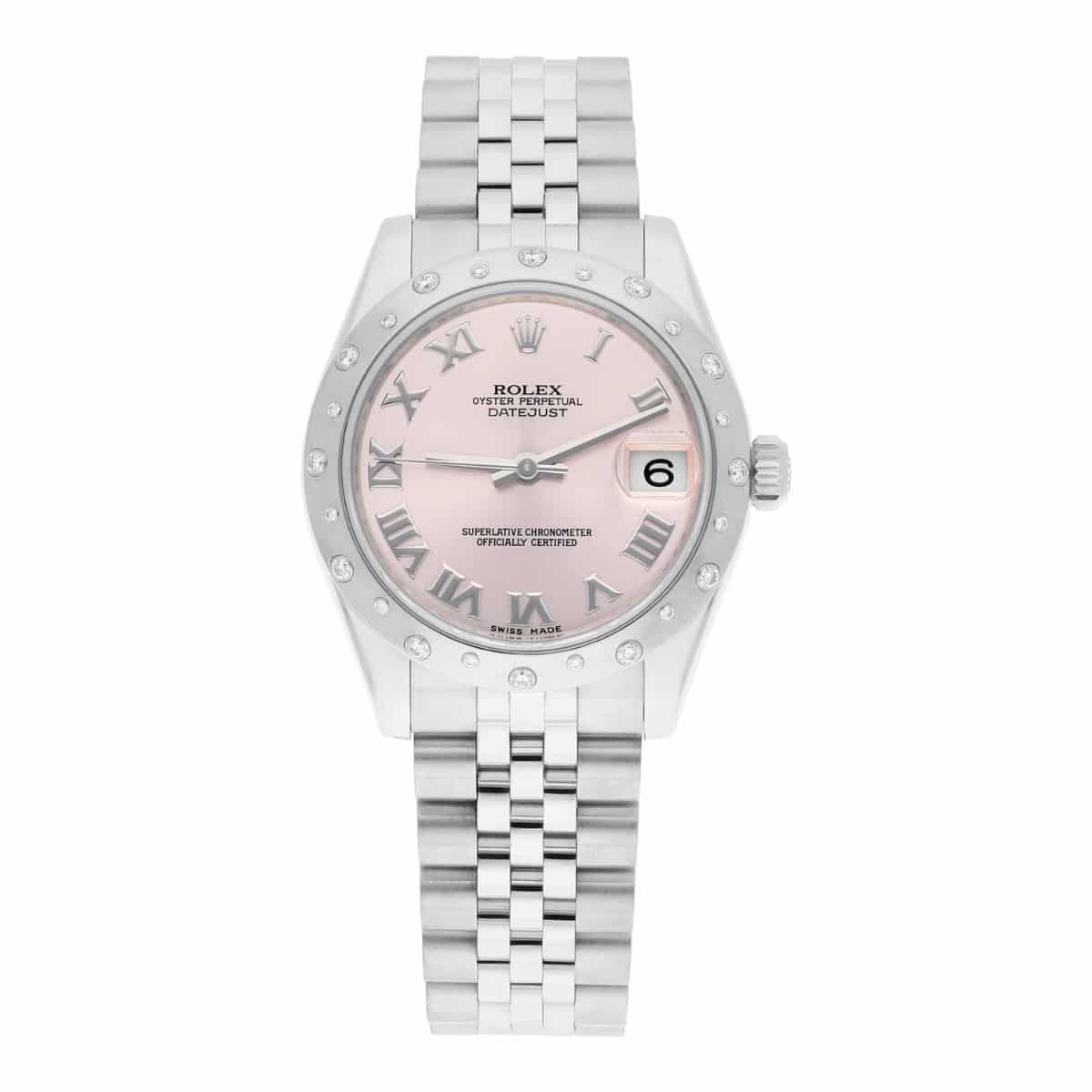 Rolex Ladies Datejust 178344 31mm Pink Dial Scattered Diamond Bezel Jubilee Band