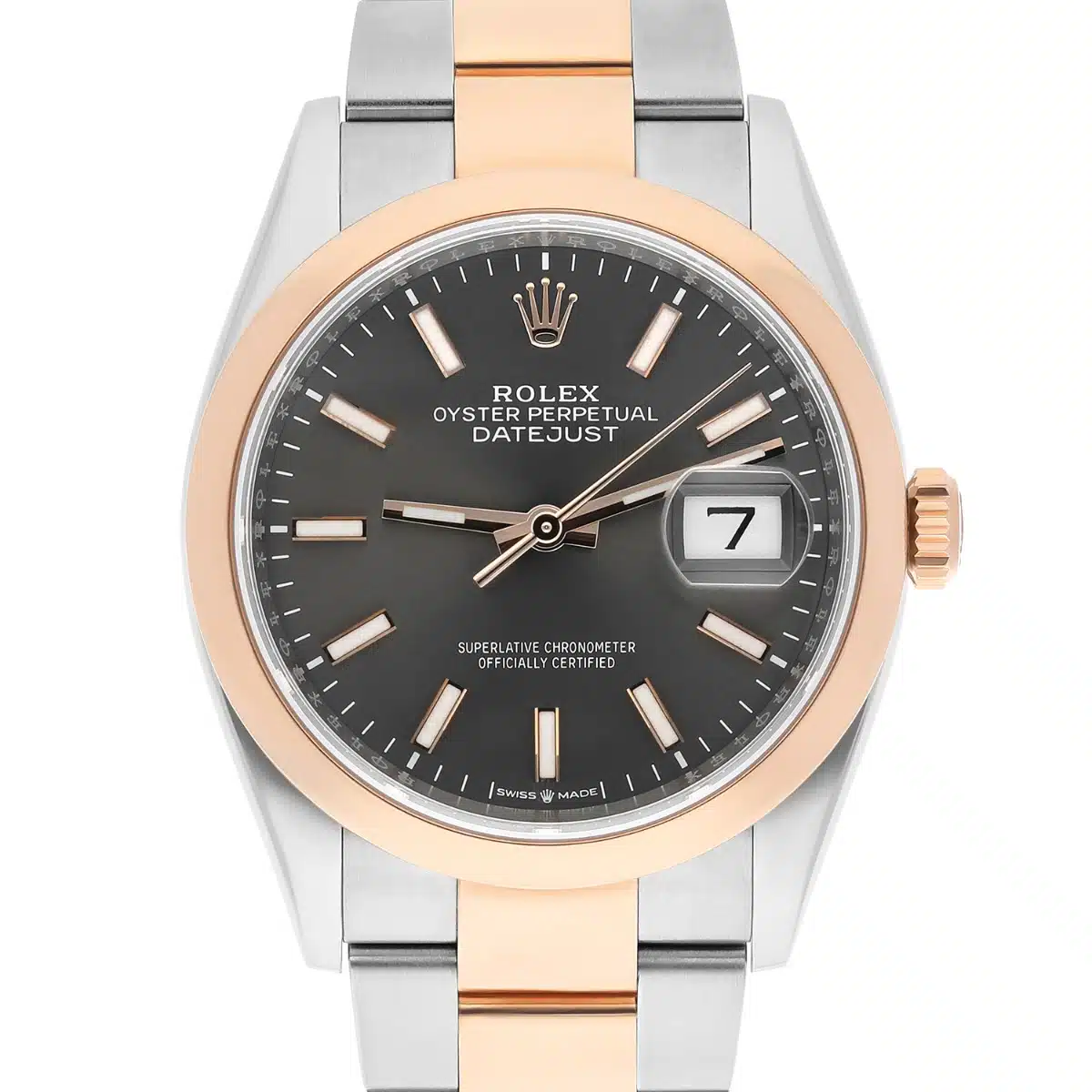 Rolex Datejust 36 Rose Gold/Steel Dark Rhodium Index Dial, Domed Bezel Oyster