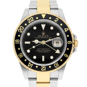 Rolex GMT Master II Black Dial Yellow Gold Steel Mens Watch 16713 Complete 2008