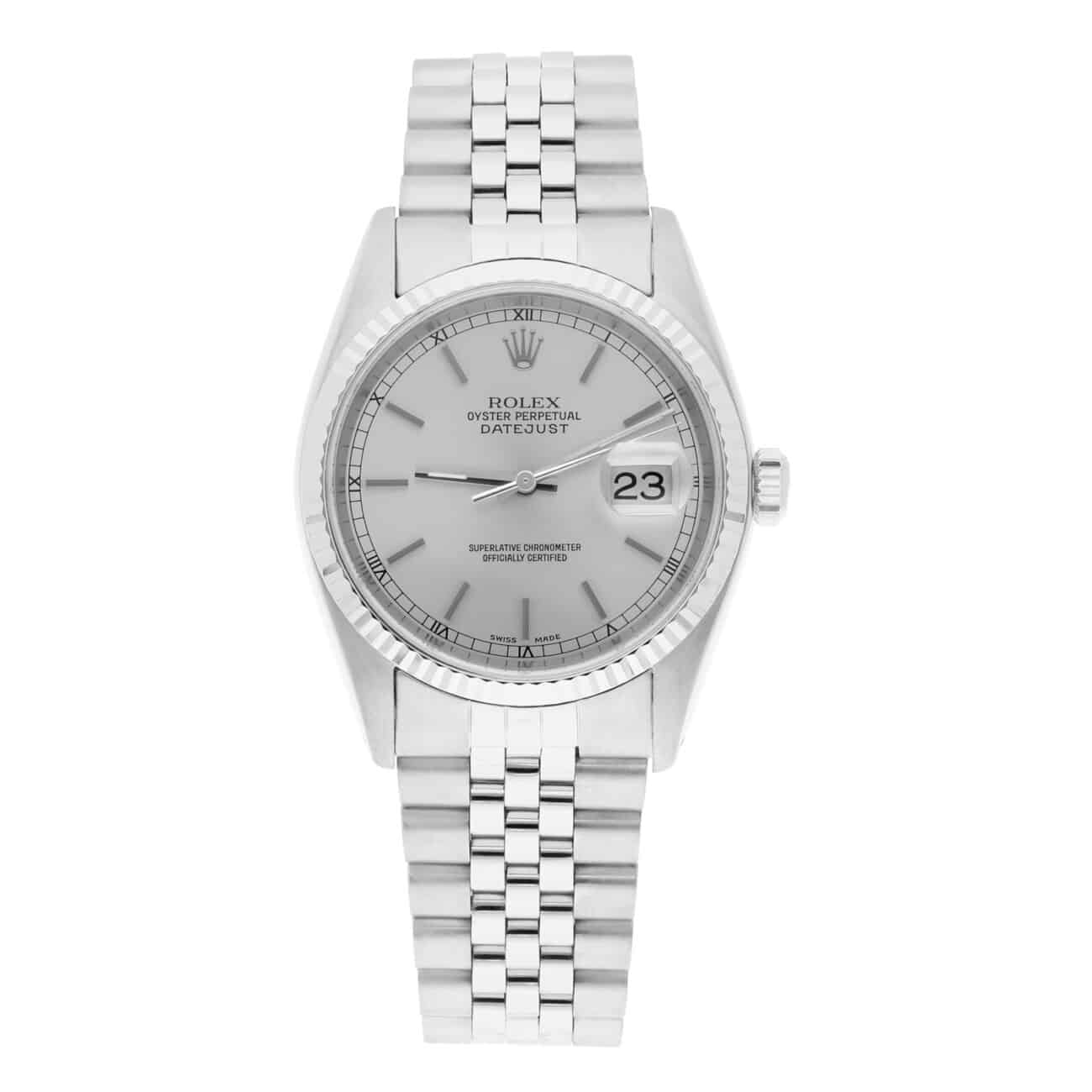 Rolex Datejust 36mm Stainless Steel 16014 Silver Index RT Dial, Circa - 1987