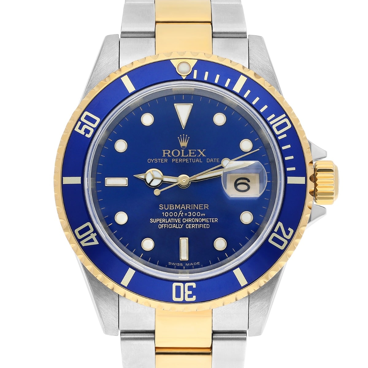 Rolex Submariner 18k Yellow Gold/Steel Blue Dial Mens Watch 16613 Circa 2005