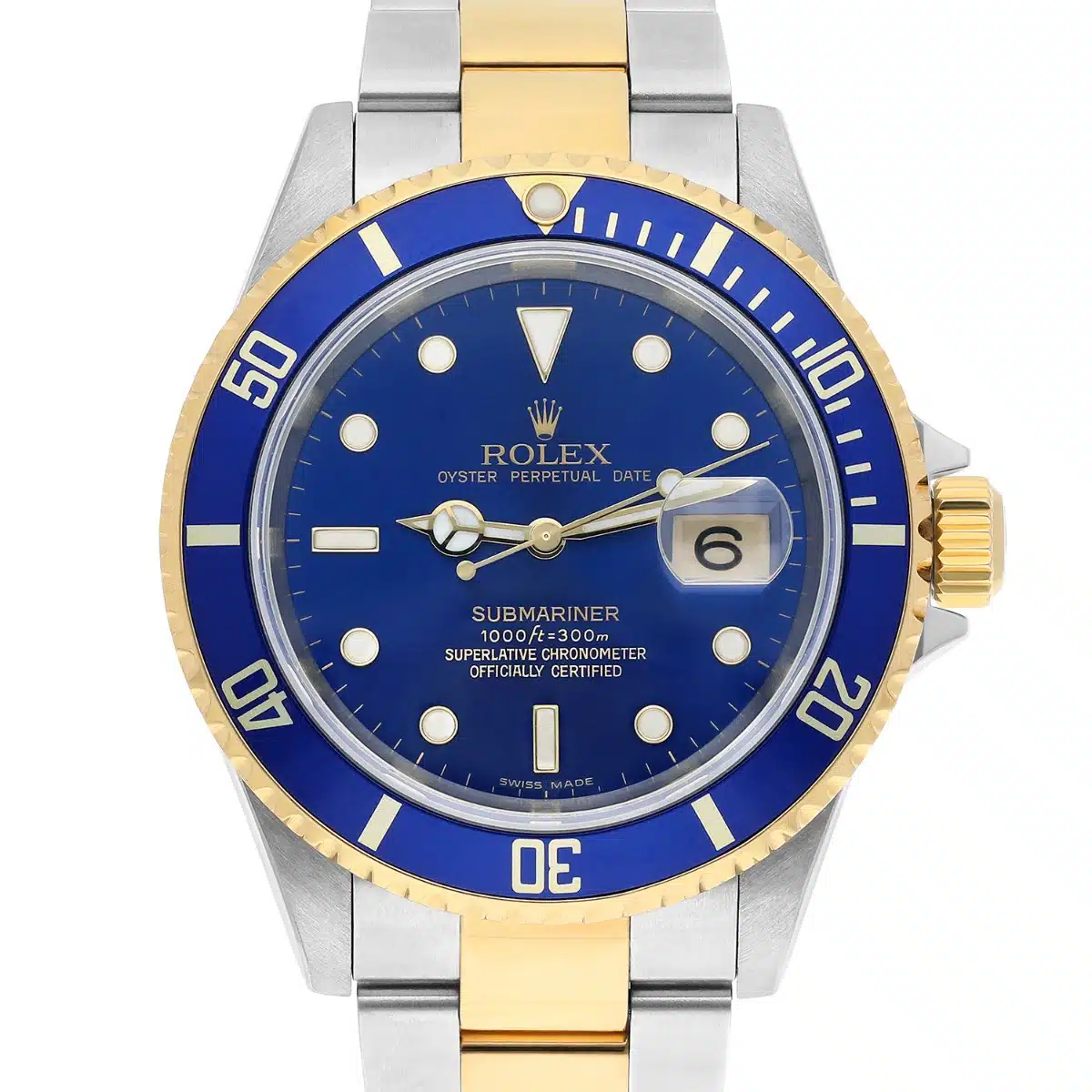 Rolex Submariner 18k Yellow Gold/Steel Blue Dial Mens Watch 16613 Circa 2005