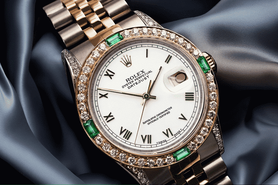 Rolex Datejust 36 White Dial with Roman Numerals Sapphire & Diamond Bezel 16013