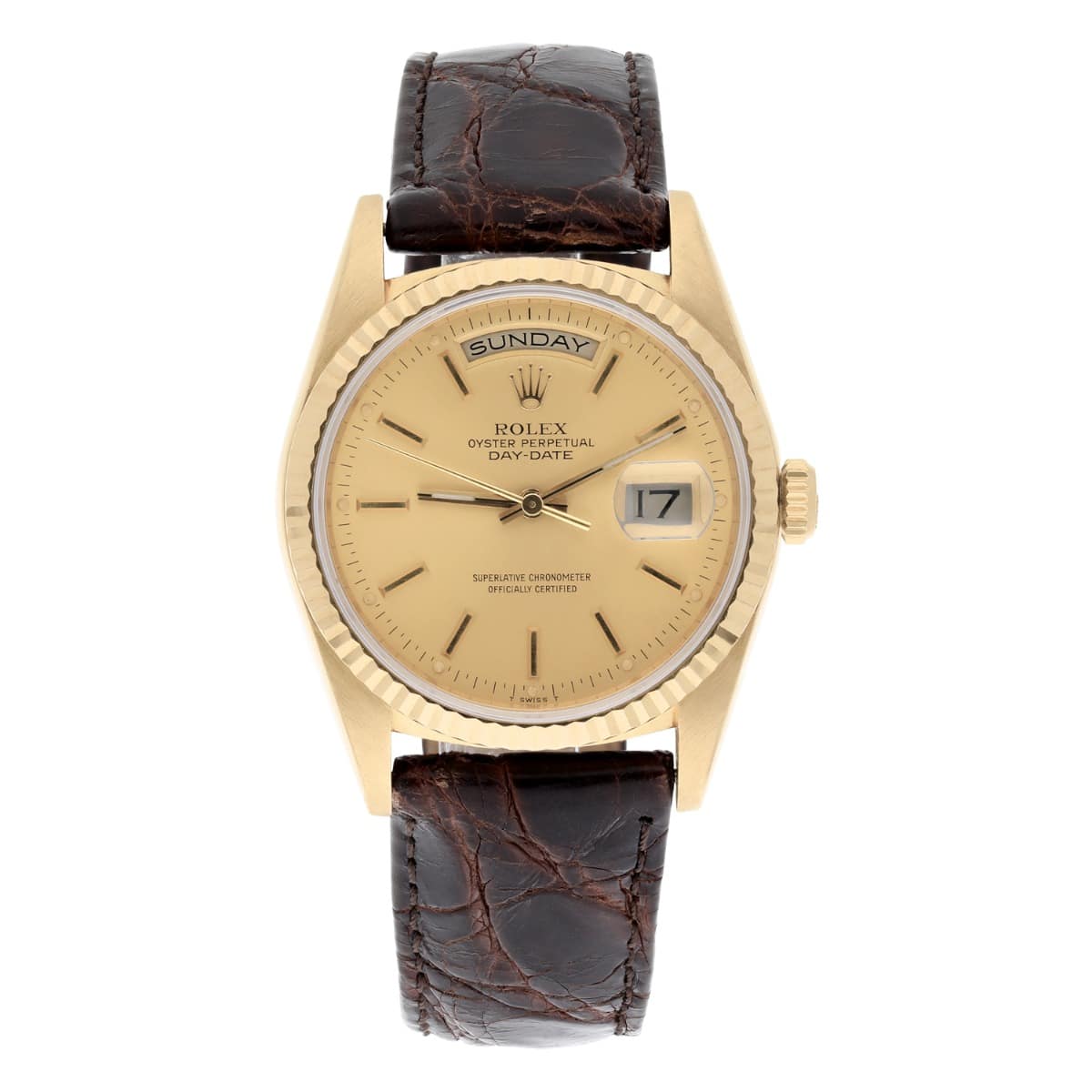 Rolex Day-Date 18238 36mm 18K Yellow Gold Watch Fluted Bezel Champagne Dial