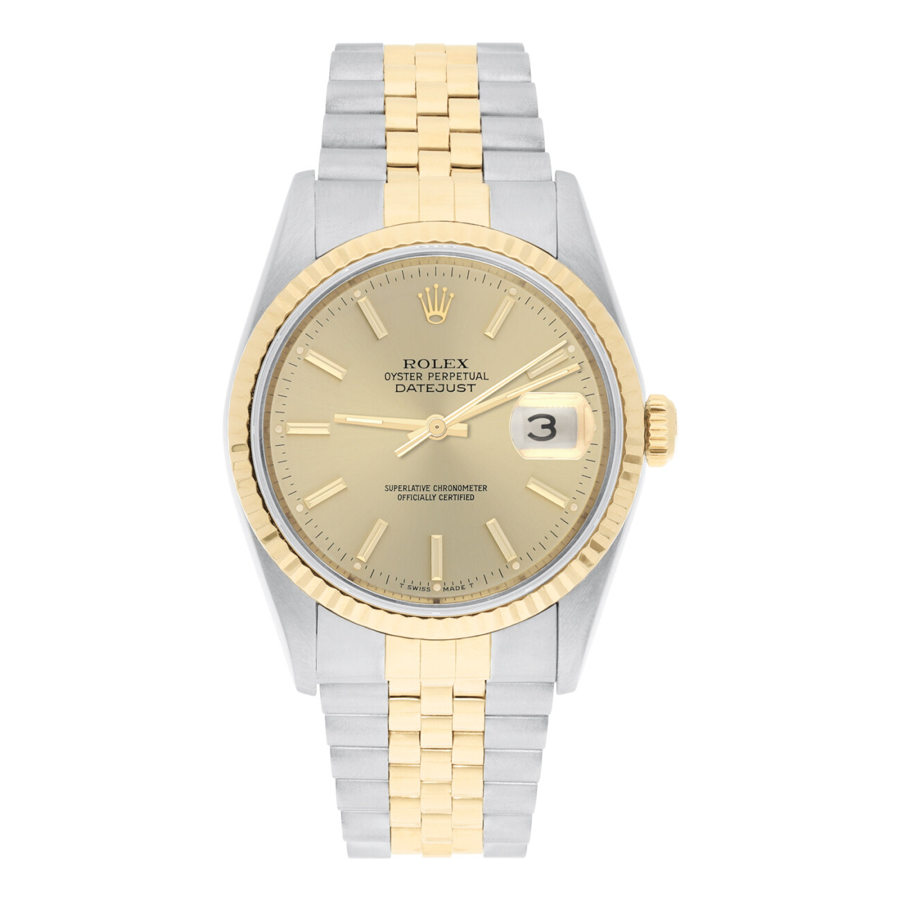 Rolex Datejust 36mm Two Tone Champagne Index Dial Jubilee 16233 Circa 1995