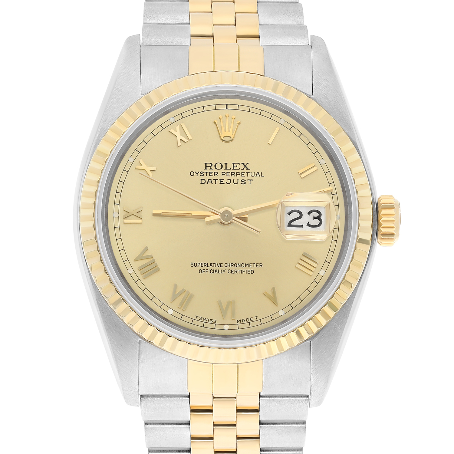 Rolex Datejust 36mm Two Tone Champagne Roman Dial Jubilee 16233 Circa 1991