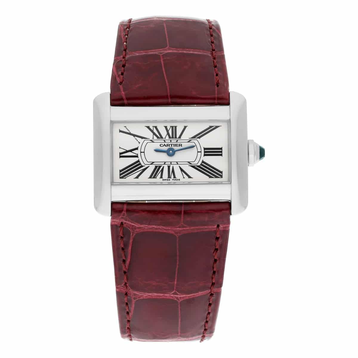 Cartier Tank Divan Stainless Steel 32mm Red Strap Ladies Watch Ref # 2599