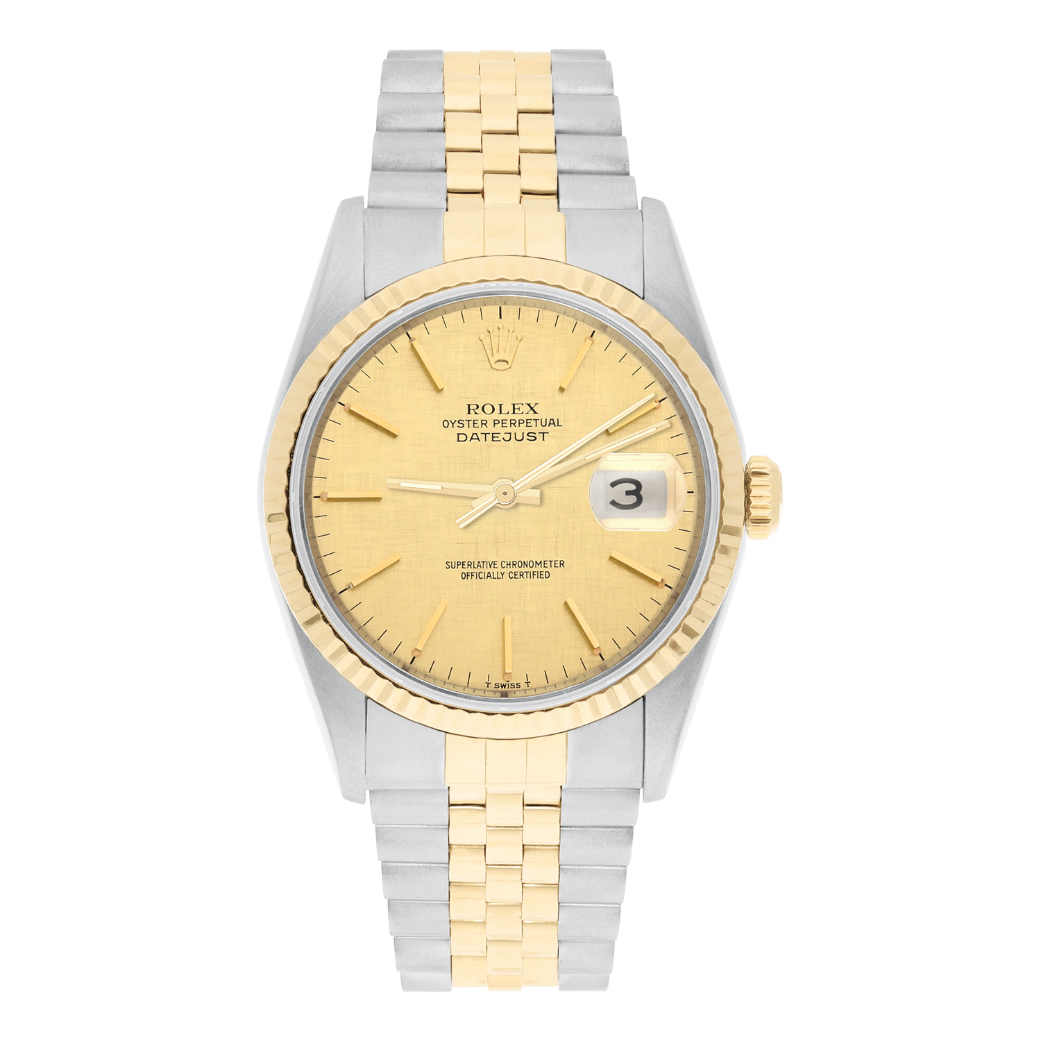 Rolex Datejust 36mm 16233 Two Tone Champagne Linen Dial Jubilee Circa 1997