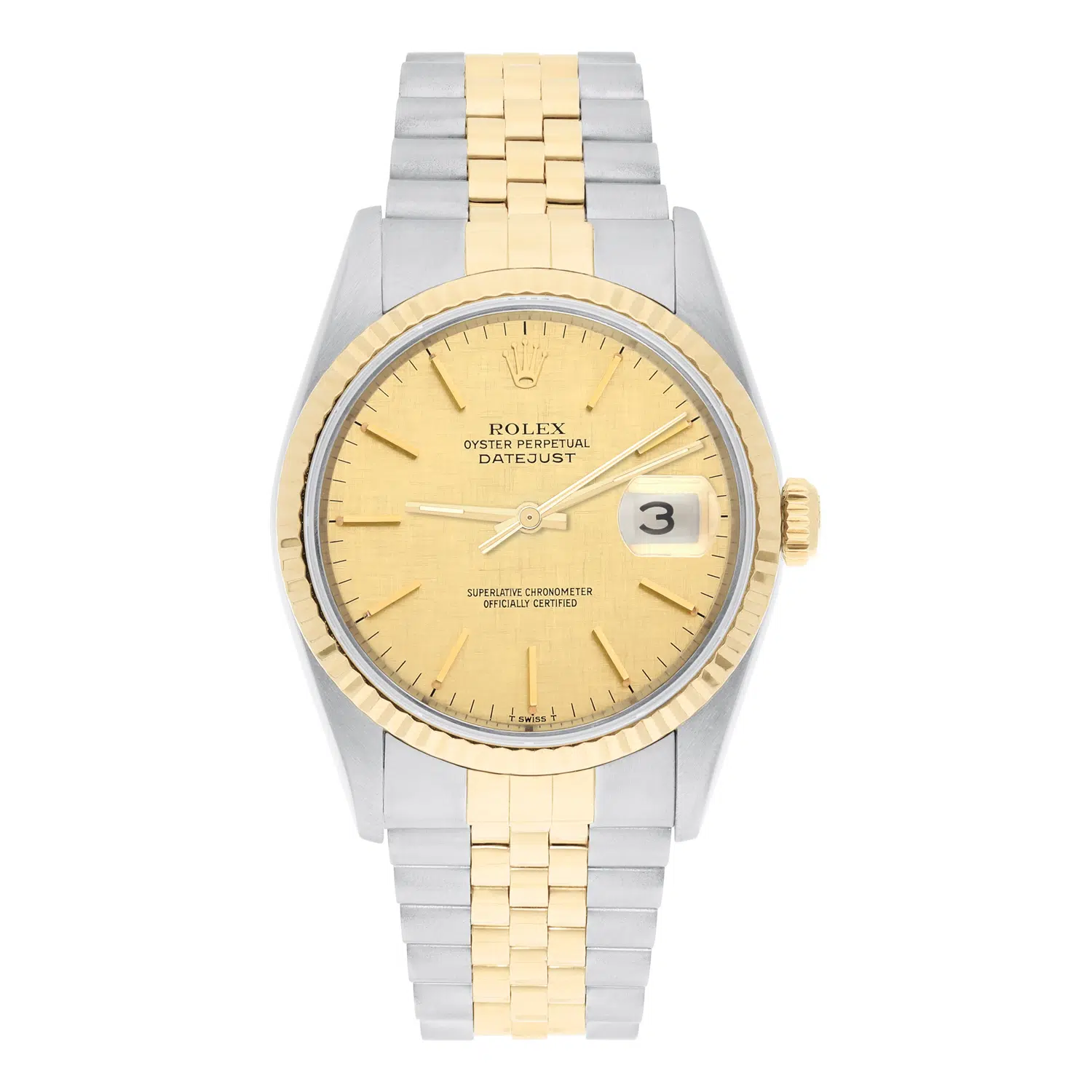 Rolex Datejust 36mm 16233 Two Tone Champagne Linen Dial Jubilee Circa 1997 – image 2