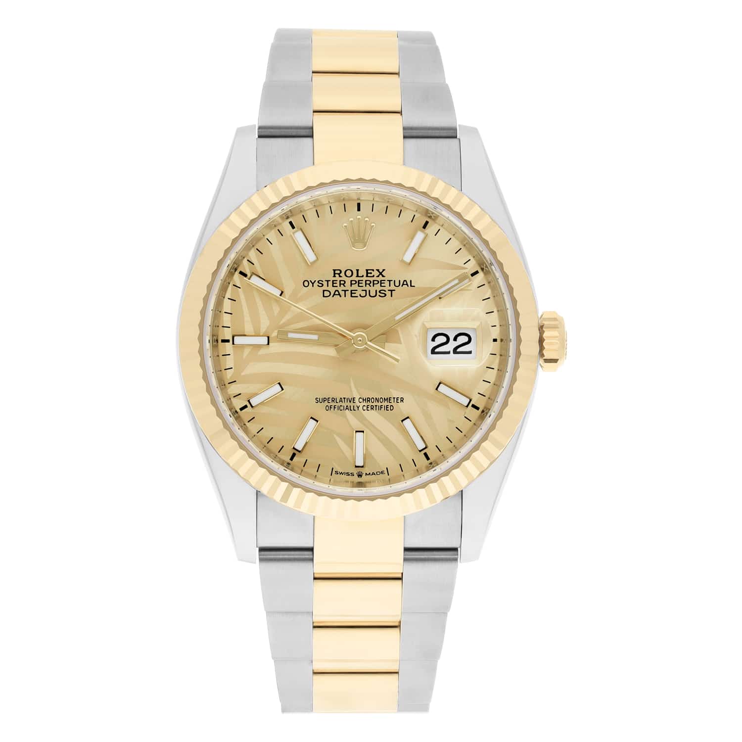 Rolex Datejust 36mm Champagne Palm Dial Oyster 126233-0038 Unworn Watch Complete