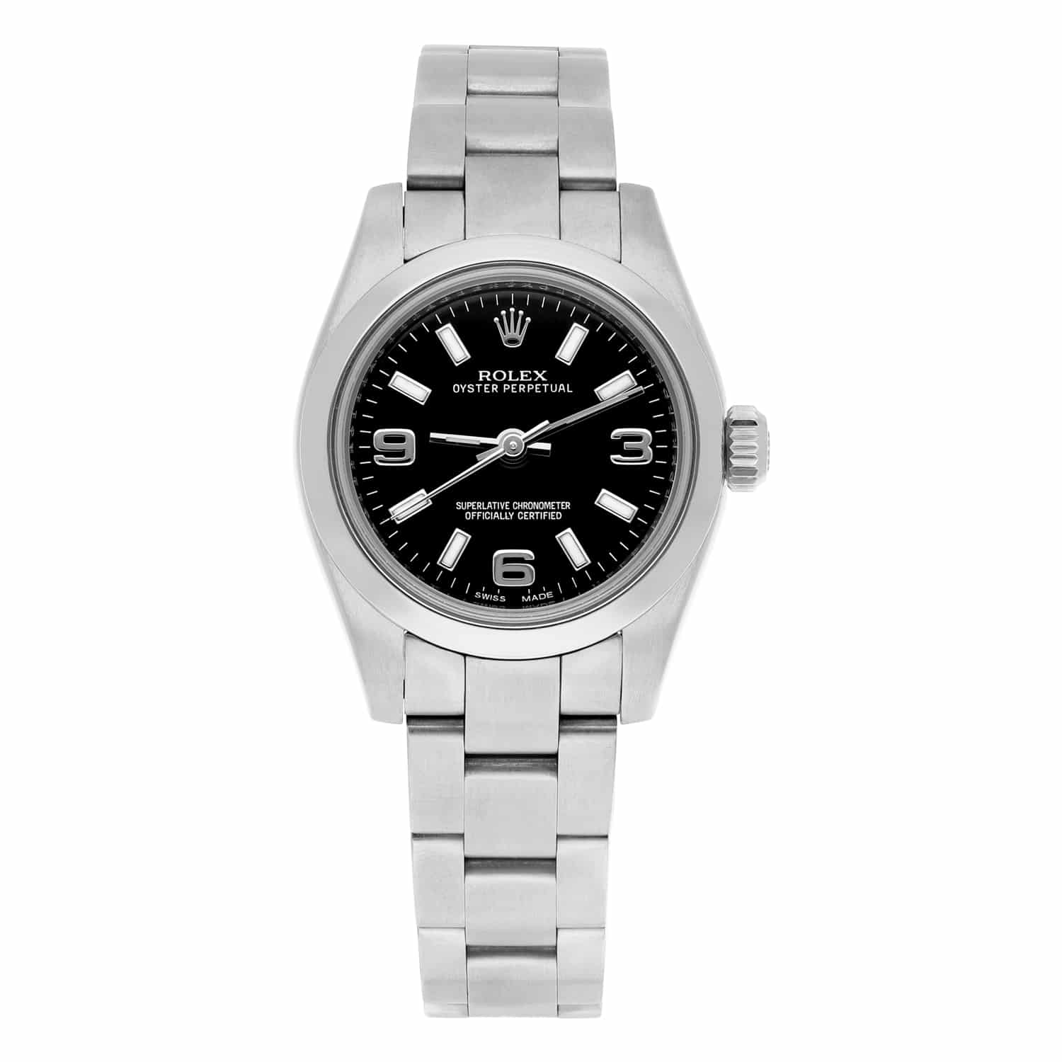 Rolex Nondate Black Dial Index Hour Markers Ladies Watch 176200 Complete
