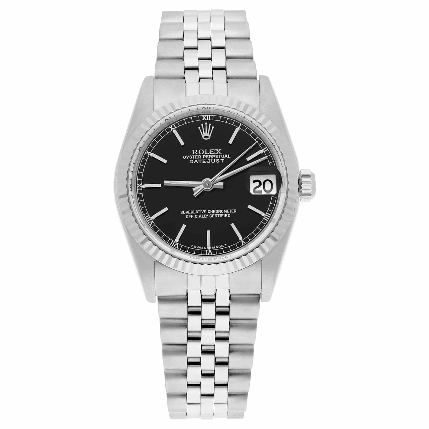 Rolex Datejust 31mm 68274 Black Index Dial Stainless Steel Watch W/G Bezel Circa 1986