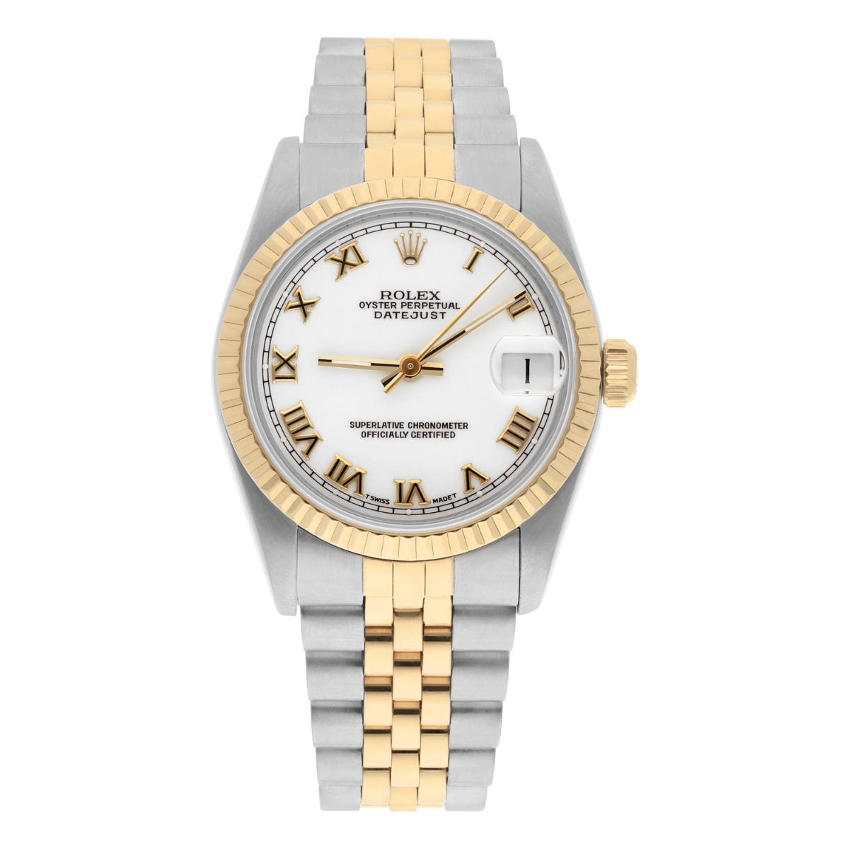 Rolex Datejust 31mm White Roman Stainless Steel/Yellow Gold Watch Circa 1995