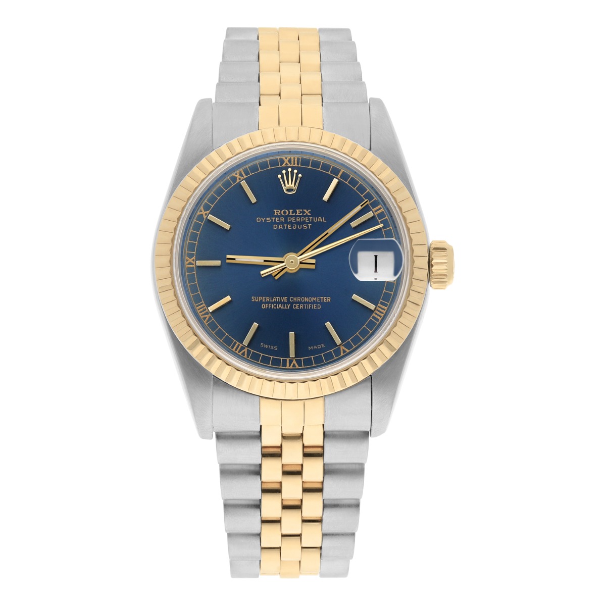 Rolex Datejust 31mm 68273 Blue Stick Stainless Steel/Yellow Gold Watch Circa 1993