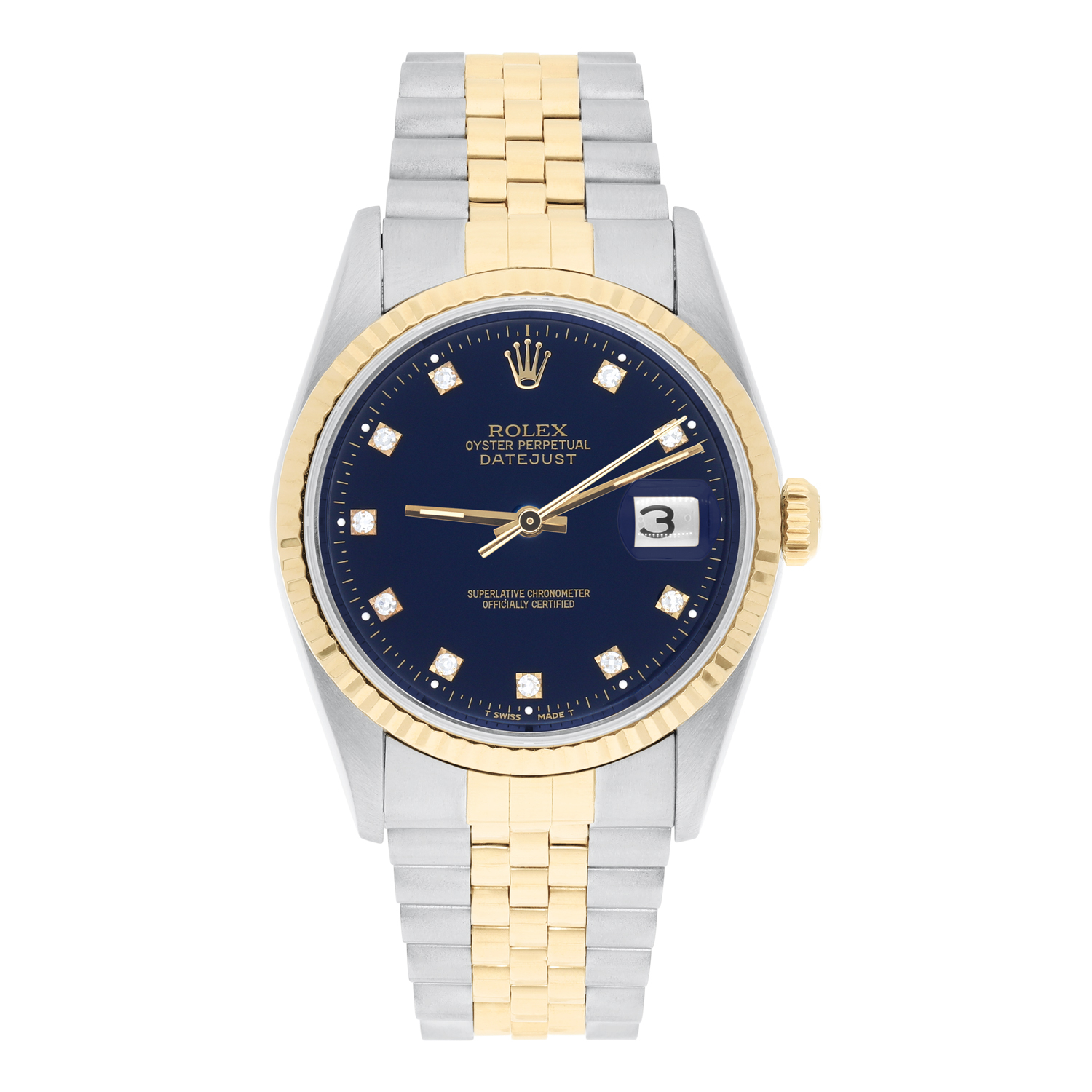 Rolex Datejust 36mm Two Tone Dark Blue Diamond Dial Jubilee 16233 Circa 1993