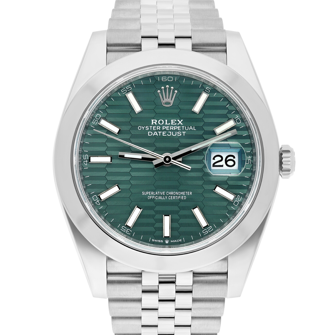 Rolex Datejust 41 Steel Green Motif Index Dial Mens Jubilee Watch Unworn 126300
