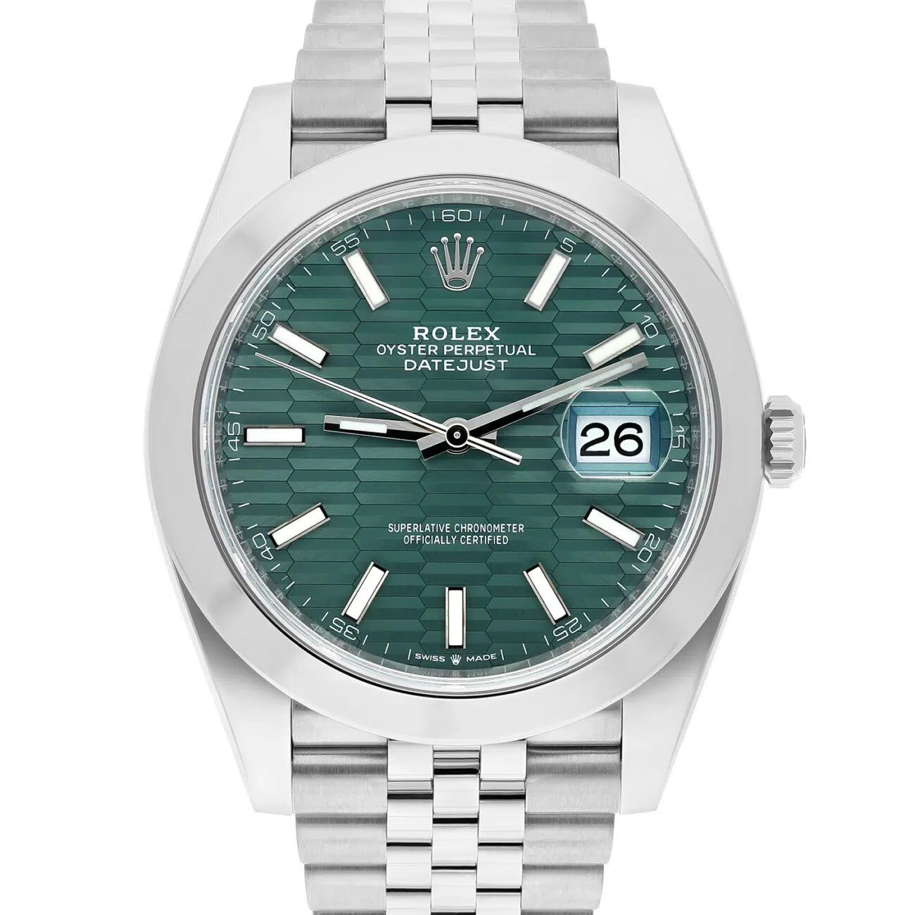 Rolex Datejust 41 126300-0022 Steel Green Motif Index Dial Mens Jubilee Watch Unworn