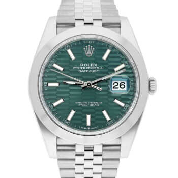 Rolex Datejust 41 Steel Green Motif Index Dial Mens Jubilee Watch Unworn 126300