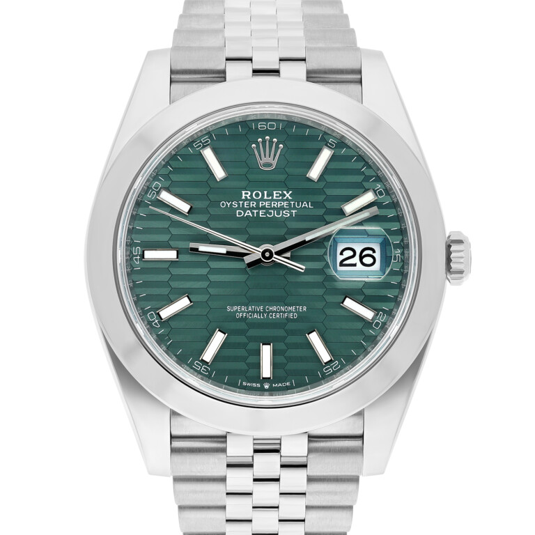 Rolex Datejust 41 Steel Green Motif Index Dial Mens Jubilee Watch Unworn 126300