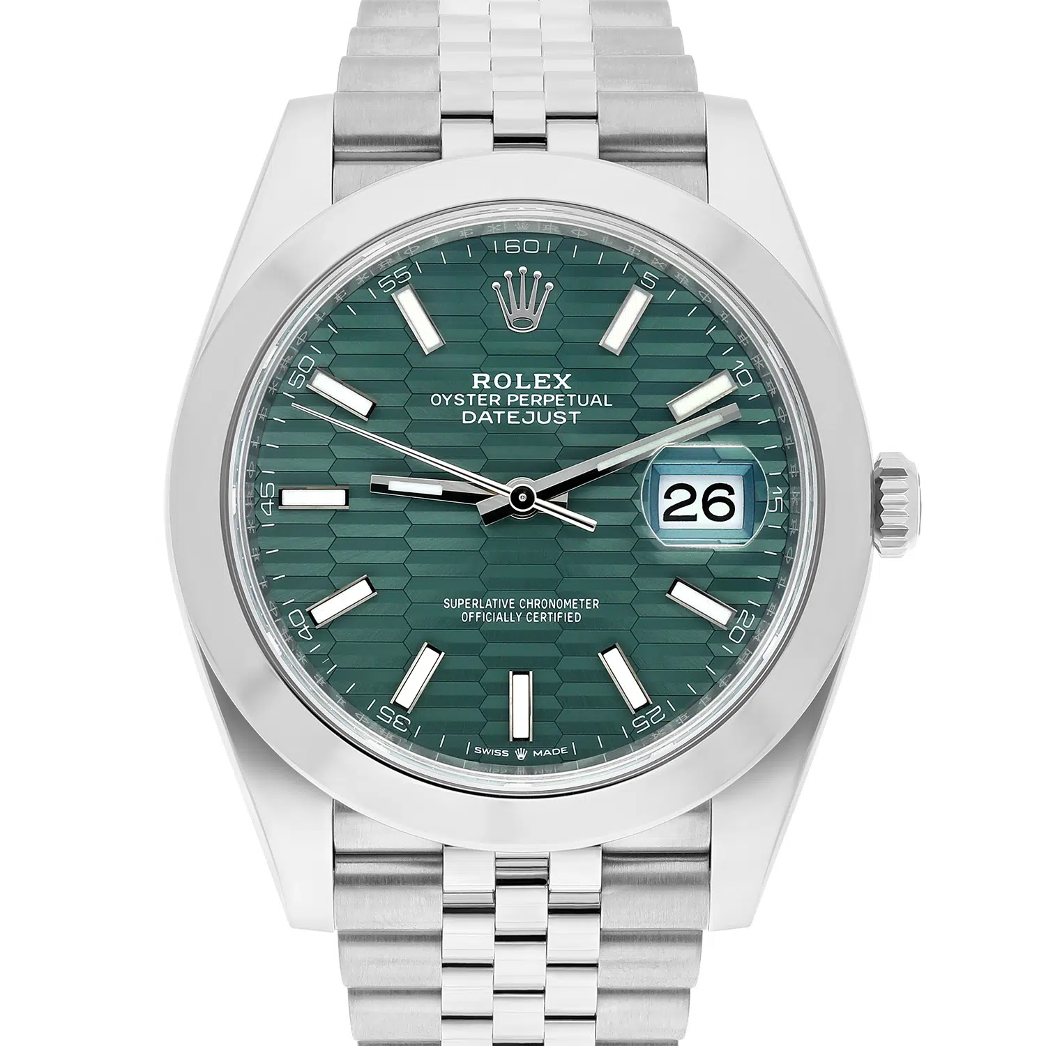 Rolex Datejust 41 126300-0022 Steel Green Motif Index Dial Mens Jubilee Watch Unworn