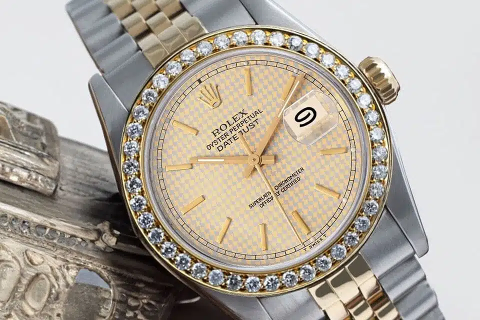 Rolex Datejust 31 Houndstooth Dial Two Tone Ladies Watch Diamond Bezel 68273 – image 5